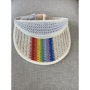 Vintage 80s Raffia Woven Sun Visor Tennis Rainbow Retro Golf Hat Pride
